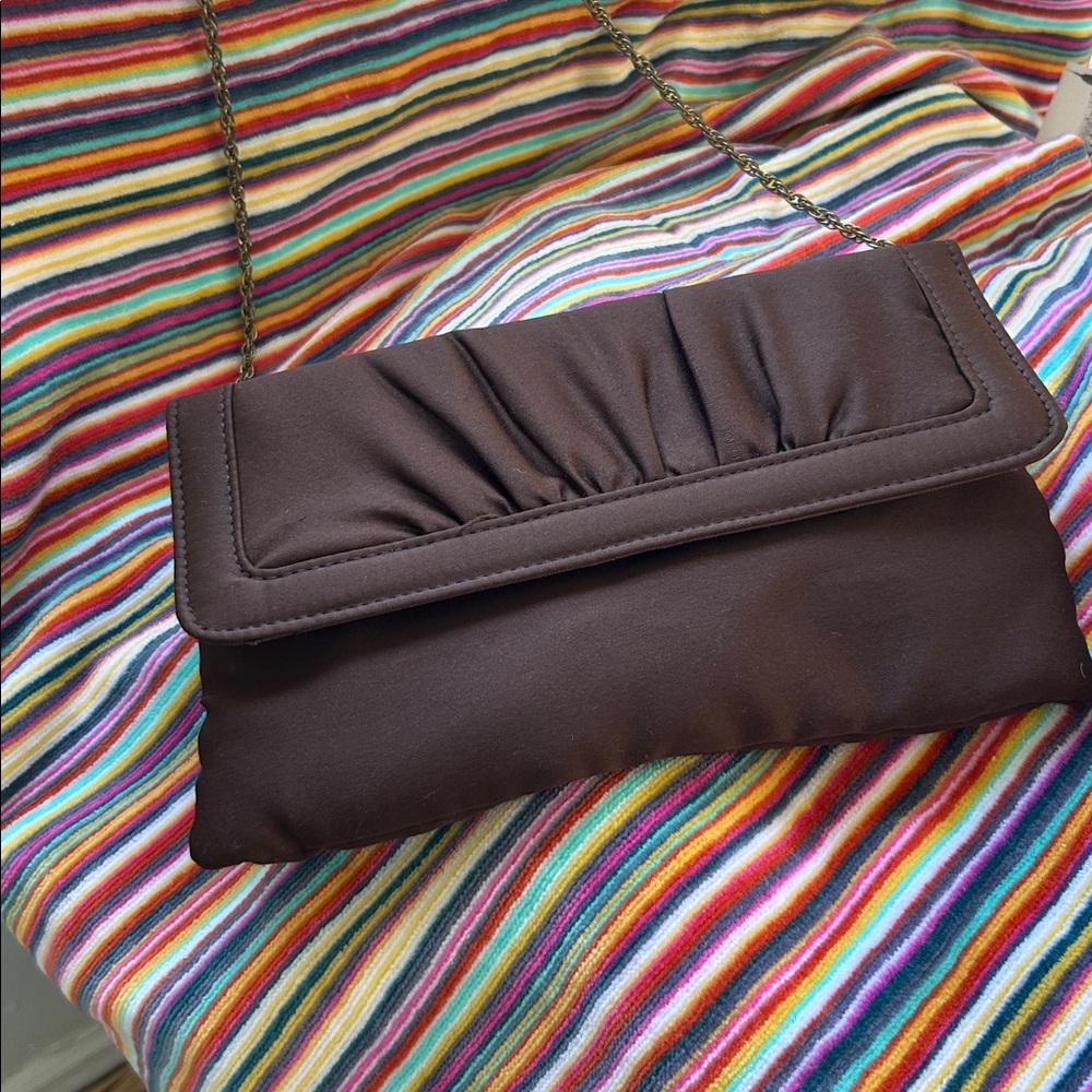 Elegant vintage Brown Clutch with Chain Strap